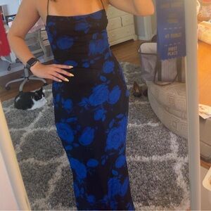 Black & Royal Blue Floral Strap Dress Lucy in the Sky